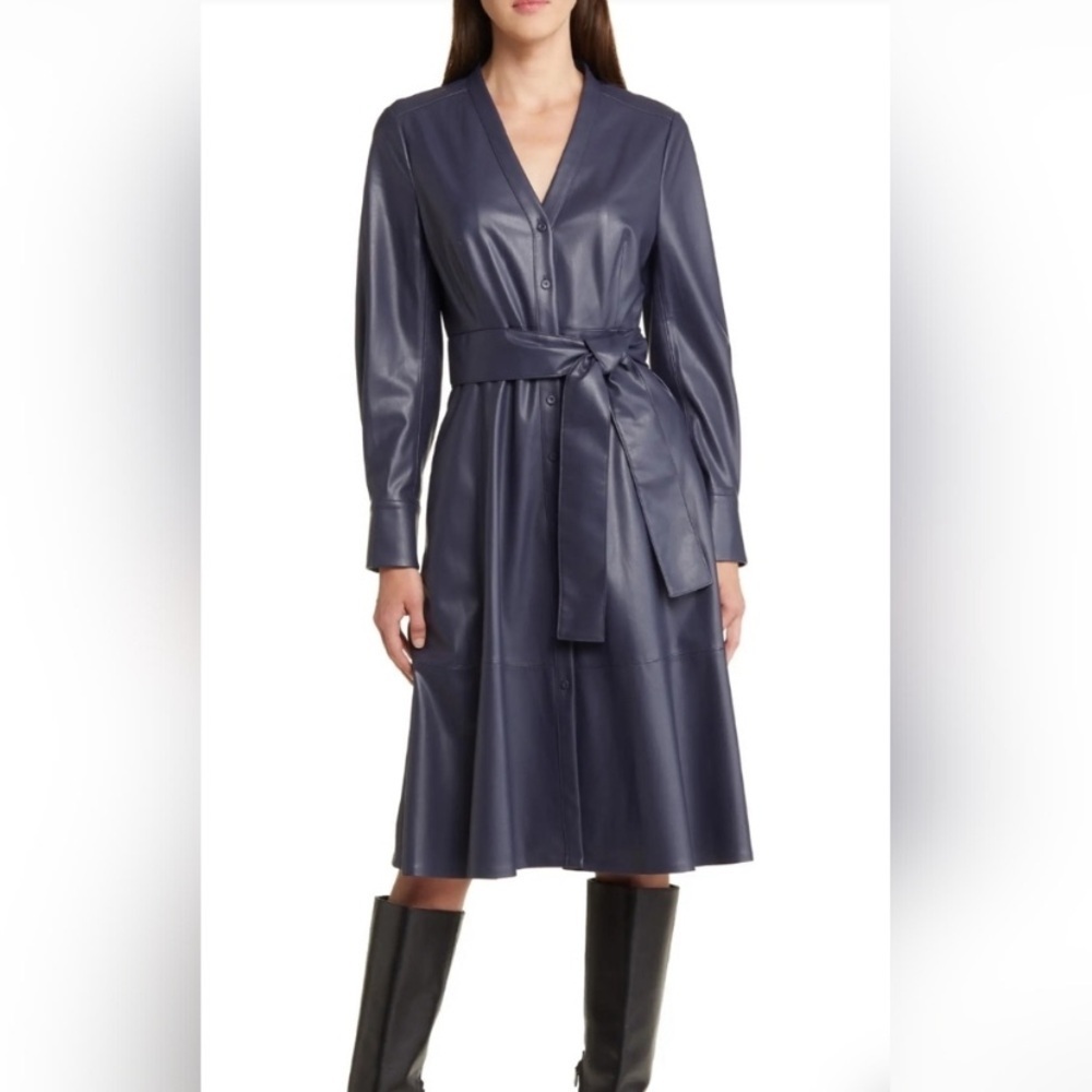 Kobi Halperin Fontana Belted Faux Leather Midi Dress size L